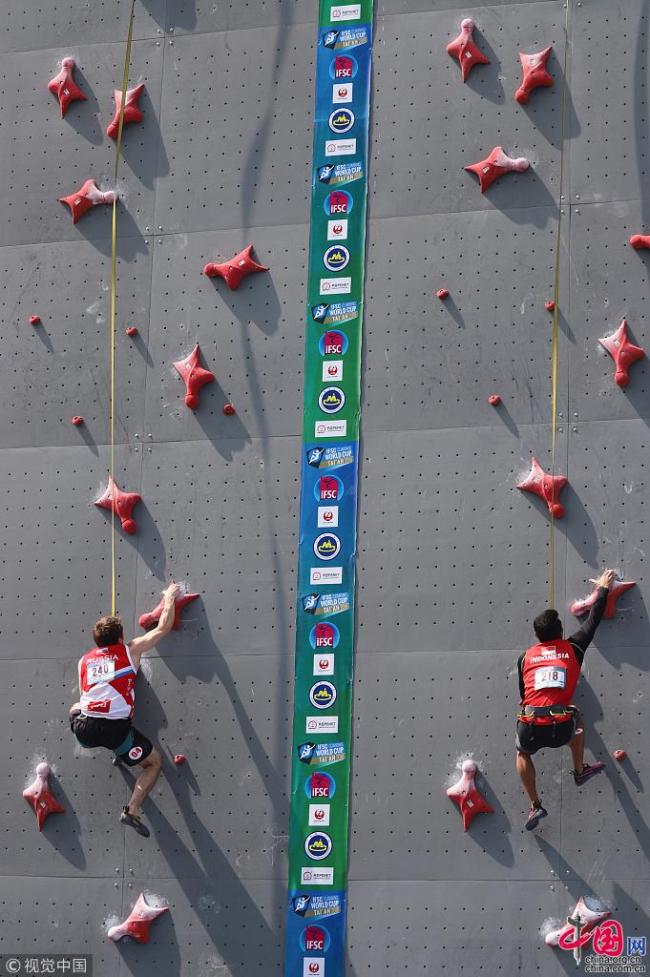 Le 13 mai, 238 athlètes et entraîneurs venant de 30 pays et régions du monde se sont réunis à Tai’an, dans la province du Shandong (est), pour participer à la Coupe du monde d'escalade de Tai’an 2018. La Française Anouck Jaubert a remporté la première place dans la catégorie d’escalade de vitesse féminine.
