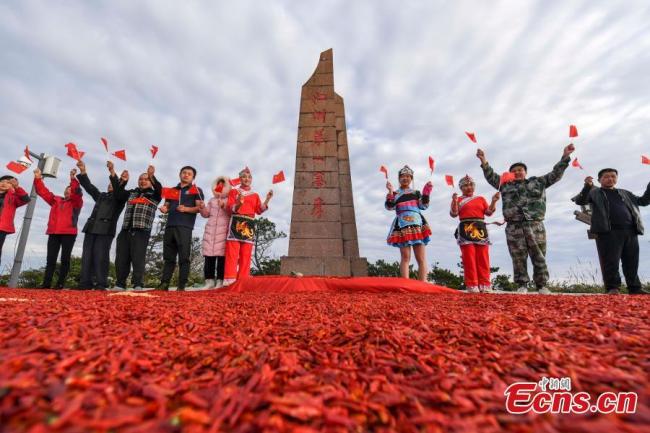 Zhejiang : 8 tonnes de piments et de maïs utilisés pour créer un drapeau national géant