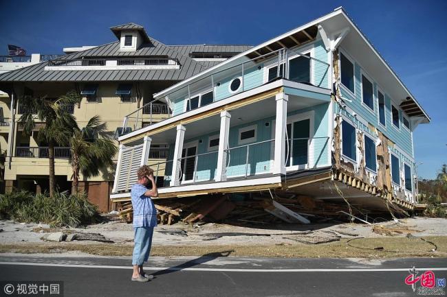 Photo prise le 12 octobre 2018 montrant un bâtiment détruit par l’ouragan Michael, qui a balayé l’Etat de Floride aux Etats-Unis.