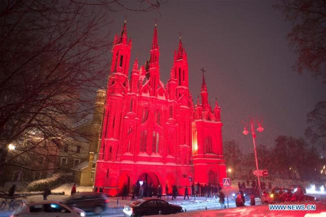 Photo prise le 25 janvier 2019 montrant une vue du Festival des lumières de Vilnius, en Lituanie. (Xinhua/Alfredas Pliadis)