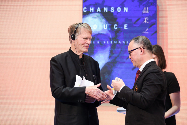 Jean-Marie Gustave Le Clézio lors de la cérémonie de la remise du Prix Fu Lei 2018