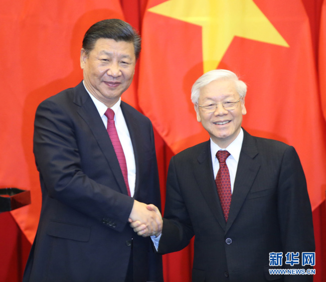 چینی کمیونسٹ پارٹی کی مرکزی کمیٹی کے جنرل سیکرٹری اور چین کے صدر شی جن پھںگ  اور ویت نام کی کمیونسٹ پارٹی کی مرکزی کمیٹی کے جنرل سیکرٹری کے درمیان مذاکرات