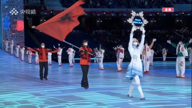 Zhang Qihong dhe Delegacioni i Shqipërisë në ceremoninë e hapjes të Lojërave Olimpike Dimërore të Pekinit 