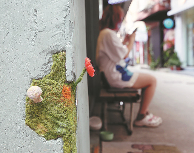 Nga e mjata: Dy lule të shajakta janë vendosur në një cep muri të prishur në fshat./ foto nga "China Daily"