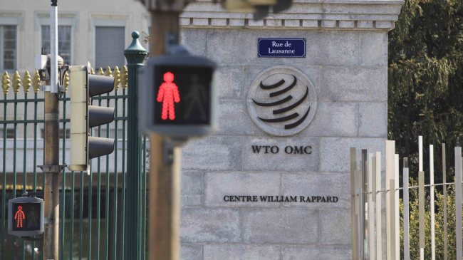 Hlavní brána vstupu do Světové obchodní organizace (WTO) ve Švýcarsku v Ženevě. (Photo/Xinhua)