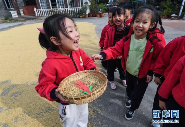 Die Kinder freuen sich über die gute Ernte.