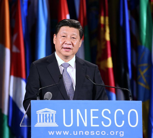 Xi Jinping bei seiner Rede im UNESCO-Hauptquartier in Paris am 27. März 2014