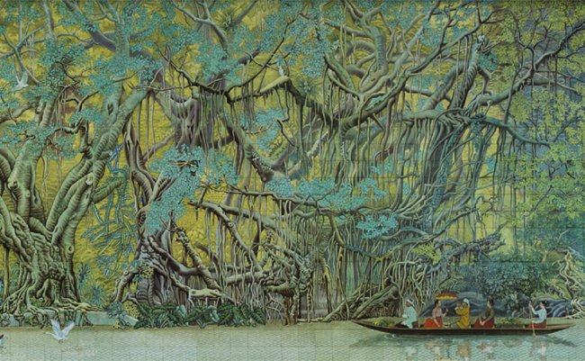 Μια λεπτομέρεια από την τοιχογραφία «Τραγούδι του Δάσους» του Τζου Ντανιέν. [Φωτογραφία αρχείου ευγενική προσφορά του AADTHU]