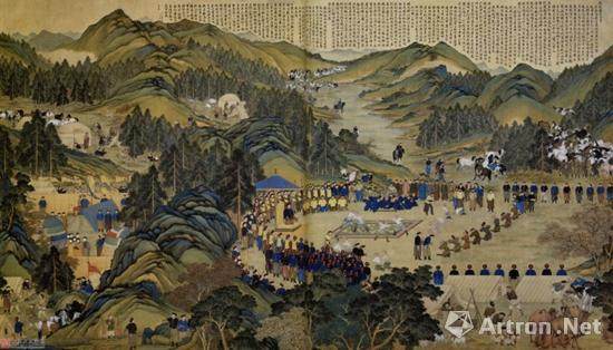 Ο πίνακας του ζωγράφου της αυλής της δυναστείας Τσινγκ, Λανγκ Σινίνγκ, απεικονίζει τη σκηνή ενός αγώνα Τζιαοντί στη βασιλική αυλή. [Φωτογραφία/Artron.net]
