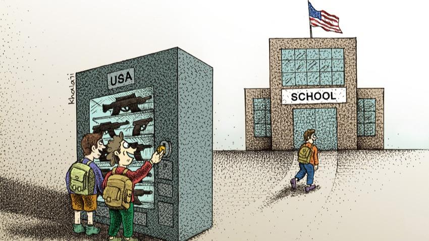 کاریکاتور| ارجحیت منافع مجتمع نظامی-صنعتی خون‌آشام بر جان کودکان آمریکایی