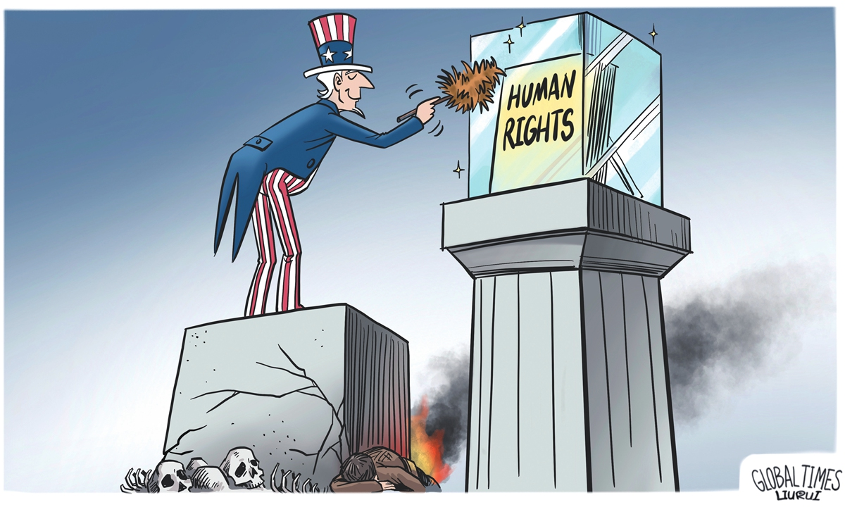 کاریکاتور| تفاوت ظاهری و باطنی آمریکا در «حقوق بشر»ا