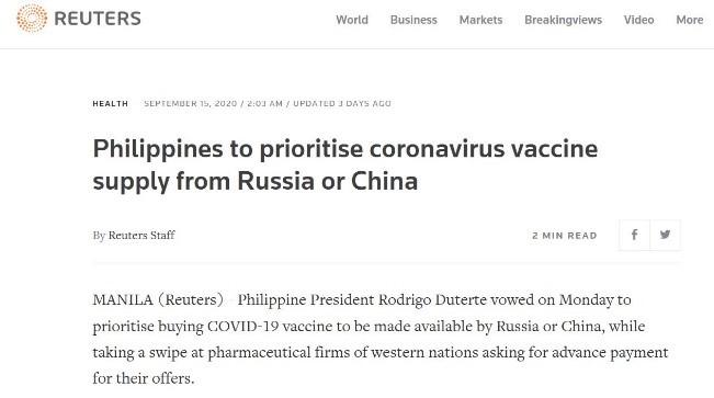 Vaksin Rusia, China Jadi Keutamaan Filipina_fororder_200918s3w1