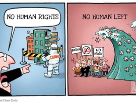 کاریکاتوری که تضاد بین عمل و ادعا را به تصویر کشید/ مدعی حقوق بشری که بشریت را به کام مرگ می کشاند