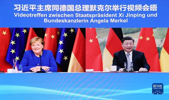 Pertemuan Xi dengan Angela Merkel secara Maya_fororder_xjp