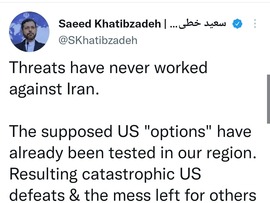سخنگوی وزارت خارجه ایران: تهدید، هرگز علیه ایران نتیجه‌بخش نبوده استا